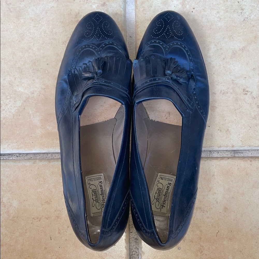 Vero Cuoio Men's Black Leather Tassel Loafers Size 17